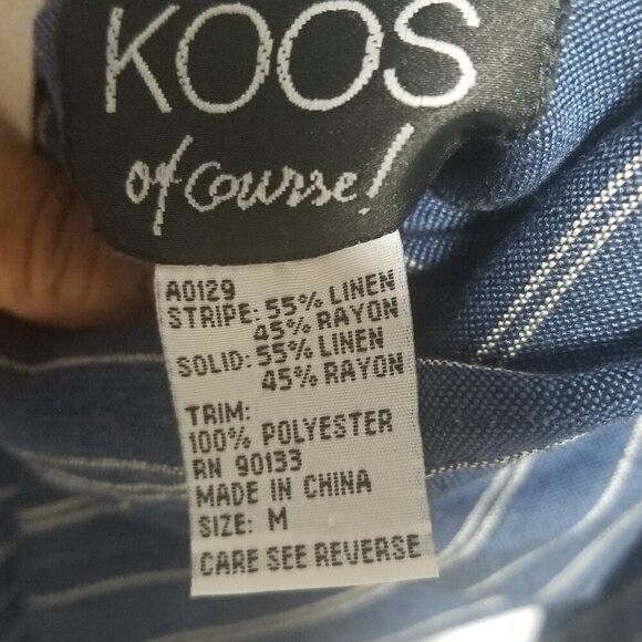 Women's Linen Blend Reversable Blue Stripe Artsy Coastal Blazer Sz M - Picture 5 of 7